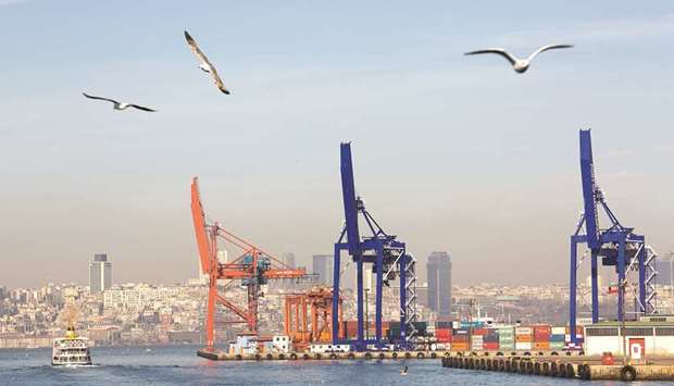 Cranes and shipping containers stand at the Port of Haydarpasa, also known as Haidar Pasha, on the Bosporus waterway, in Istanbul (file). Total trade volume within the OIC and its 57 members alone has been put at $700bn as per 2017, with $1.8tn in imports into and across the OIC, highlighting u201csubstantial rooms for growthu201d and opportunities for Islamic finance institutions.