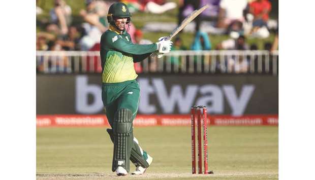 South African batsman Rassie van der Dussen plays a pull shot during the second one-day international against Pakistan at the Kingsmead Cricket Stadium in Durban. (AFP)
