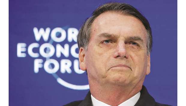 Brazilu2019s President Jair Bolsonaro addresses the World Economic Forum annual meeting in Davos, Switzerland.