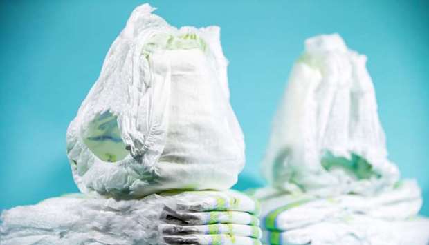 A file photo taken on August 23, 2018 shows nappies pictured in a photo studio in Paris