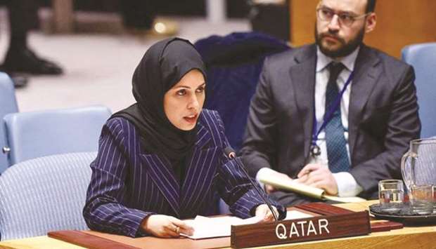 HE Sheikha Alya Ahmed bin Saif al-Thani, the Permanent Representative of Qatar to the UN, speaking at the official meeting of the UN Security Council on the u201cSituation in the Middle East, Including Palestinian Questionu201d.