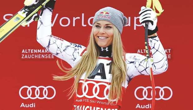 Lindsey Vonn of the US after winning the womenu2019s Super G in Alpine Skiing World Cup in Zauchensee on January 10, 2016. (Reuters)