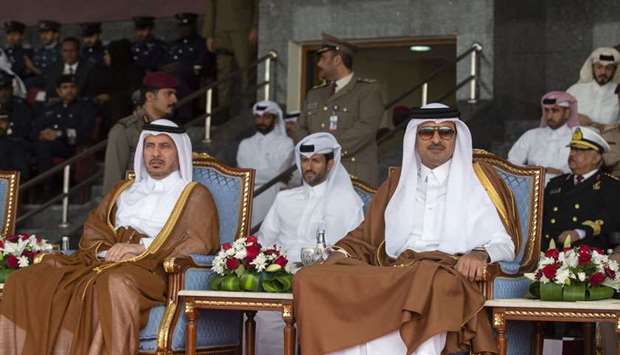 His Highness the Amir Sheikh Tamim bin Hamad al-Thani and HE the Prime Minister and Minister of Interior Sheikh Abdullah bin Nasser bin Khalifa al-Thani attend the ceremony.