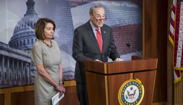 Senate Minority Leader Chuck Schumer (D-NY) speaks during a news conference with House Speaker Nancy Pelosi (D-CA) following an announced end to the partial government shutdown at the U.S. Capitol January 25, 2019 in Washington, DC.