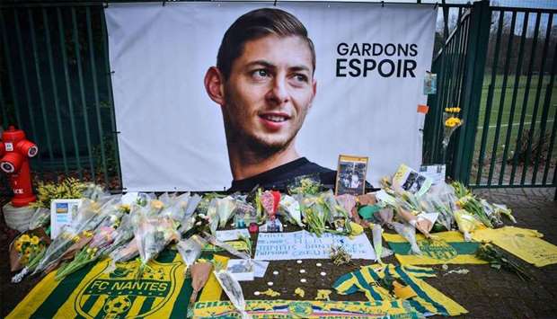 Flowers put in front of the entrance of the training center La Joneliere in La Chapelle-sur-Erdre, four days after the plane of Argentinian forward Emiliano Sala vanished during a flight from Nantes