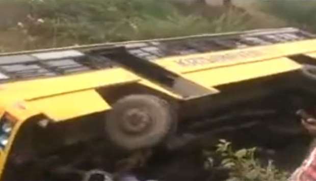 An image grab from a video posted on socila media shows the overturned bus