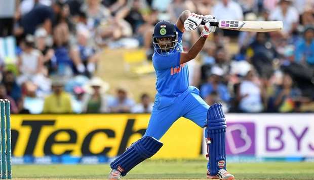 India's Ambati Rayudu plays a shot during the second one-day international (ODI) cricket match between New Zealand and India in Tauranga on January 26, 2019