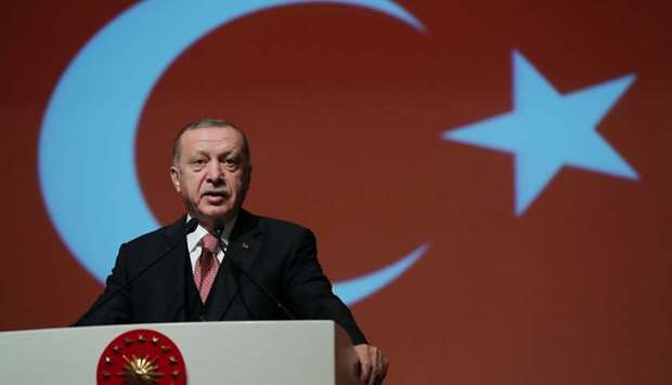 Turkey's President Tayyip Erdogan makes a speech at the Turkish Military Academy in Ankara, Turkey on January 24.