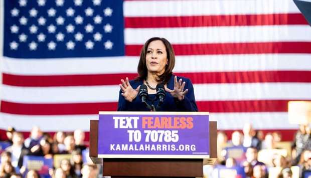 California Senator Kamala Harris speaks a rally launching her presidential campaign in Oakland