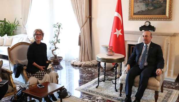 Agnes Callamard, UN special rapporteur on extrajudicial, summary or arbitrary executions, meets with Turkish Foreign Minister Mevlut Cavusoglu in Ankara. Cem Ozdel/Turkish Foreign Ministry/Handout via REUTERS