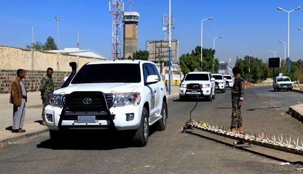 The motorcade of United Nations special envoy for Yemen Martin Griffiths following his arrival at Sanaa International airport on his third trip to Yemen this month