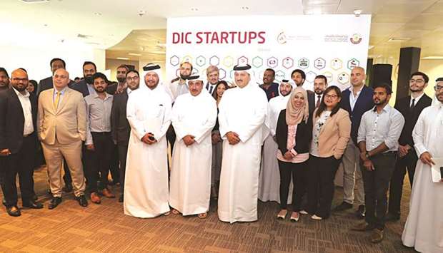 HE al-Sulaiti and other government dignitaries join the newly-graduated startups and the new batch of companies that will be incubated by the Digital Incubation Centre. PICTURE: Anas Khalid