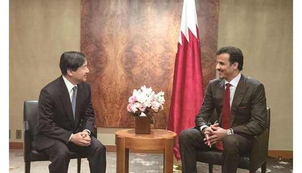 His Highness the Amir Sheikh Tamim bin Hamad al-Thani meeting Crown Prince of Japan Naruhito.