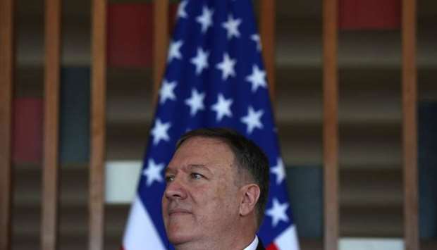 US Secretary of State Mike Pompeo attends a news conference with Brazil's Foreign Minister Ernesto Araujo at Itamaraty Palace in Brasilia, Brazil