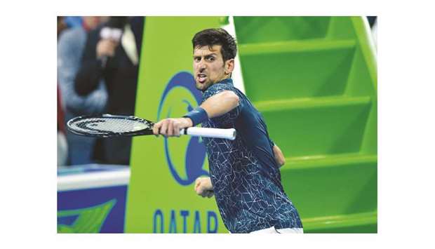 Top seed and World No. 1 Novak Djokovic exults after beating Georgian Nikoloz Basilashvili in the quarter-finals of the Qatar ExxonMobil Open yesterday.  PICTURE:  Noushad Thekkayil