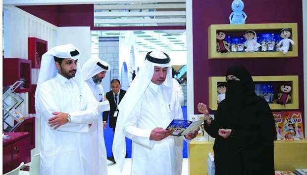 HE the Minister of Justice and Acting Minister of State for Cabinet Affairs Dr Issa Saad al-Jafali al-Nuaimi visiting the ministry's pavilion at the Doha International Book Fair