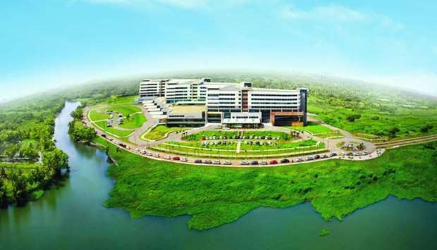 An aerial view of Aster Medcity Kochi, Kerala, India