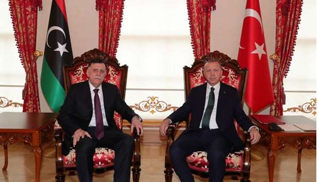 Turkish President Tayyip Erdogan meets with Libya's UN-recognised Prime Minister Fayez al-Sarraj in Istanbul, Turkey