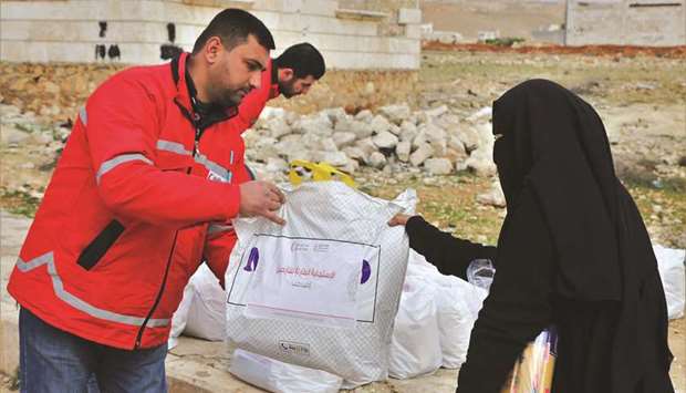 Relief assistance being provided by QRCS volunteers.