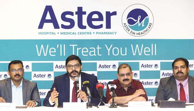 Aster DMH Qatar officials announcing the new healthcare scheme for low income workers yesterday. PICTURE: Jayan Orma