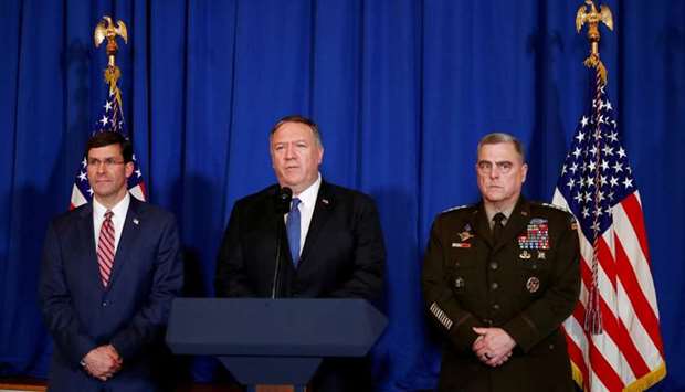 US Secretary of State Mike Pompeo speaks about airstrikes by the US military in Iraq and Syria, at the Mar-a-Lago resort in Palm Beach, Florida, December 29, 2019.