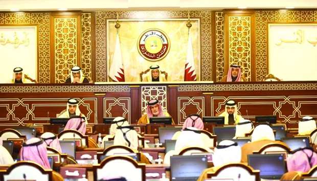 HE the Speaker Ahmed bin Abdullah bin Zaid al-Mahmoud chairing Monday's meeting of the Shura Council.