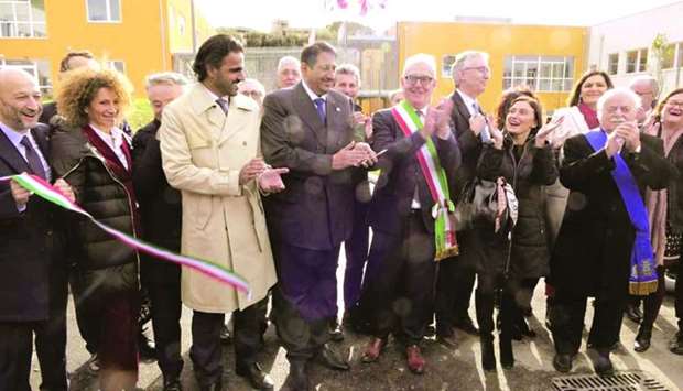 Qatari and Italian dignitaries at the opening of the school complex in Macerata.