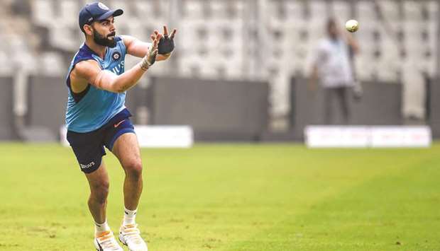 Indiau2019s skipper Virat Kohli during a training session ahead of the first ODI against Australia at the Wankhede Stadium in Mumbai yesterday. (AFP)