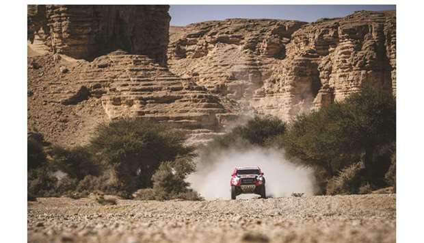 Qataru2019s Nasser Saleh al-Attiyah in action during stage 9 of the Dakar Rally between Wadi Al-Dawasir and Harad in Saudi Arabia