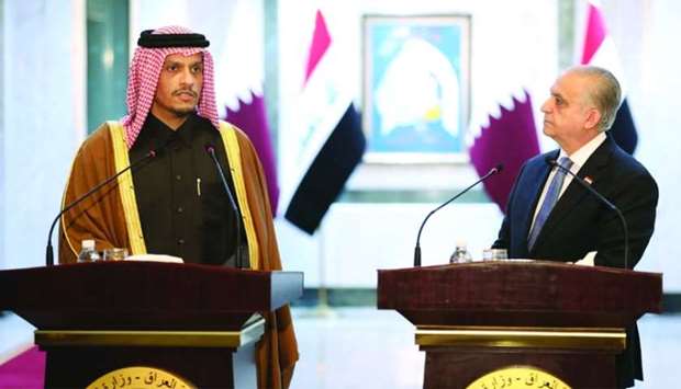 HE the Deputy Prime Minister and Minister of Foreign Affairs Sheikh Mohamed bin Abdulrahman al-Thani and Foreign Minister of Iraq, Mohamed Ali Karim, during the joint press conference in Baghdad