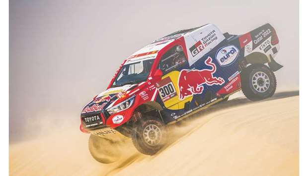 Qataru2019s Nasser al-Attiyah of Toyota Gazoo Racing races during stage 10 of Rally Dakar 2020 from Haradh to Shubaytah in Saudi Arabia yesterday.