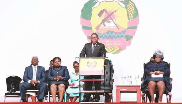 Filipe Nyusi, the President of Mozambique, delivers a speech at his inauguration at the Independence Square in Maputo, yesterday.