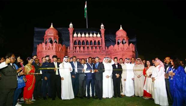 Indian ambassador P Kumaran inaugurating the event at MIA Park on Thursday in the presence of a number of dignitaries. Seen in the background is a replica of the Red Fort. PICTURES: Jayan Orma.