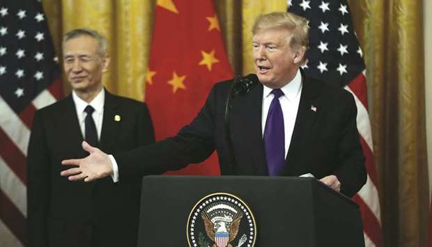 US President Donald Trump speaks during a signing ceremony for the US-China u201cphase-oneu201d trade agreement in Washington on Wednesday.