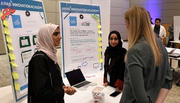 Some of the students participating in Arab Innovation Academyu2019s u2018Startup Expou2019 where they presented their ideas and the progress of their business plans. PICTURE: Nasar K Moideen.