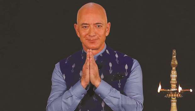Jeff Bezos, founder of Amazon, attends a company event in New Delhi.