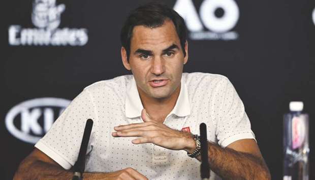 Switzerlandu2019s Roger Federer speaks at a press conference ahead of the Australia Open tennis tournament in Melbourne yesterday.