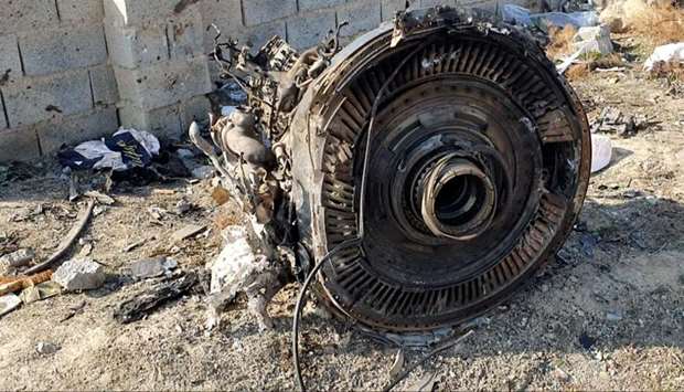 General view of the debris of the Ukraine International Airlines, flight PS752, Boeing 737-800 plane that crashed after take-off from Iran's Imam Khomeini airport, on the outskirts of Tehran