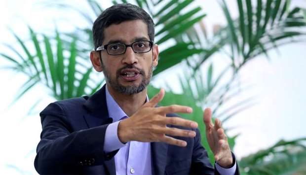 Sundar Pichai, CEO of Google and Alphabet, speaks on artificial intelligence during a Bruegel think tank conference in Brussels