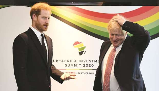 Harry with Prime Minister Boris Johnson during the UK-Africa Investment Summit in London.