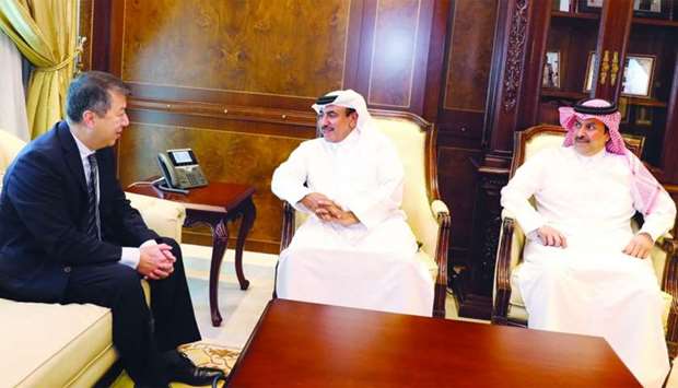 HE the Minister of Transport and Communications Jassim Seif Ahmed al-Sulaiti holding talks with EASA Executive Director Patrick Ky, as HE the Chairman of Qatar's Civil Aviation Authority (CAA) Abdulla bin Nasser Turki al-Subaey looks on in Doha