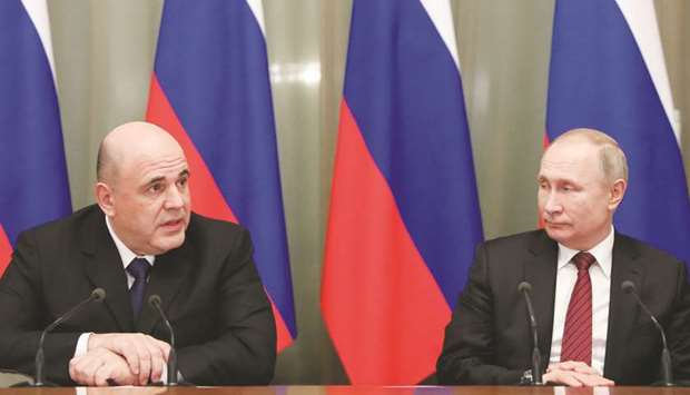 Putin and Prime Minister Mishustin during the meeting with members of the new government.