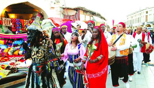Entertainers parade through Souq Waqif in Doha Thursday as part of the Spring Festival 2019. The festivities, also taking place at Souq Al Wakrah, conclude Saturday. The Festival continues to attract a large number of visitors to two of Qataru2019s popular tourist destinations since December 21. The timings are from 4pm to 10pm. PICTURE: Jayaram.