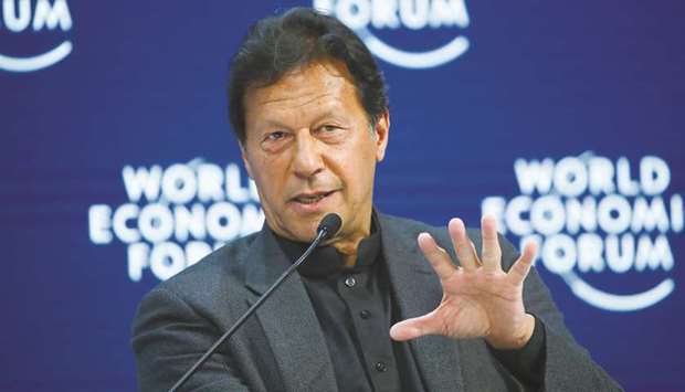 Pakistan Prime Minister Imran Khan speaks during a session at the 50th World Economic Forum (WEF) in Davos, Switzerland, yesterday.