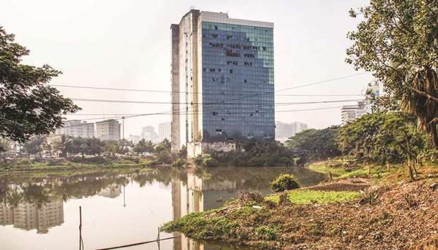 A view of the Bangladesh Garment Manufacturers and Exporters Association or BGMEA headquarters as authorities prepare to demolish the building, in Dhaka yesterday.