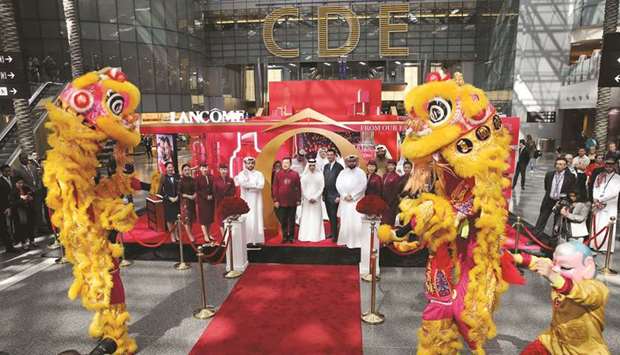Dignitaries at the official launch of the Lancome Pop-Up store at a Chinese New Year-themed opening ceremony at HIA.