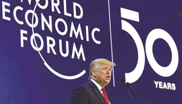 US President Donald Trump addressing the delegates at the World Economic Forum in Davos on Tuesday.