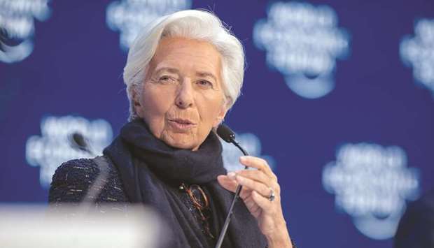 Christine Lagarde, ECB president, speaks during a panel session on the closing day of the World Economic Forum in Davos. Lagarde said the ECB policy rethink will be separate from the monetary-policy decisions that the Governing Council takes every six weeks. Policy u201cwill be conducted irrespective of the strategy review,u201d she said.