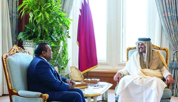 His Highness the Amir Sheikh Tamim bin Hamad al-Thani met the outgoing ambassador of Sri Lanka to Qatar Kithsiri Athulathmudali at the Amiri Diwan Sunday. The Amir wished the ambassador success in his future missions, and the relations between Qatar and Sri Lanka further progress and prosperity. The ambassador expressed thanks and appreciation to the Amir and Qatar's officials for the co-operation he received that contributed to the success of his work in the country.
