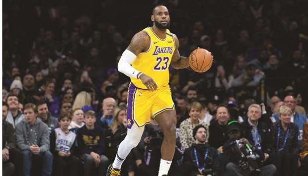 Los Angeles Lakers forward LeBron James dribbles against the Philadelphia 76ers during the first quarter at Wells Fargo Center. PICTURE: USA TODAY Sports